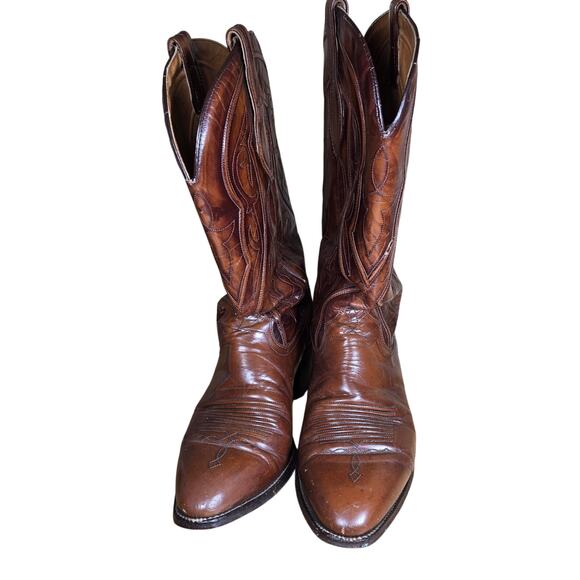 Vintage 90s Dan Post 6533 Made in Spain Cowboy Boots Brown Cherry Mens 10 B - Picture 4 of 8